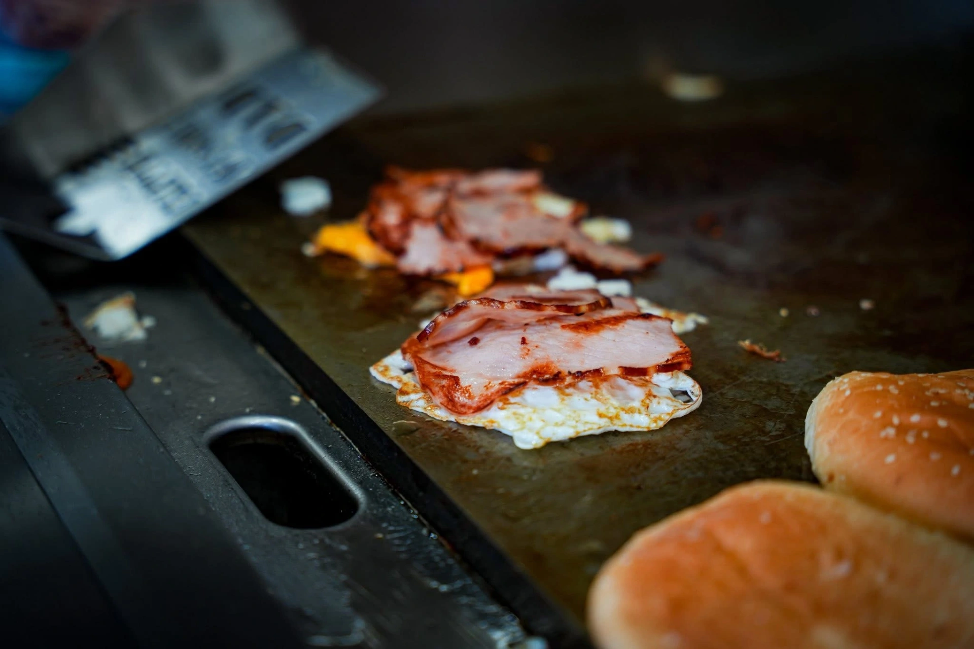Bacon and egg roll close-up
