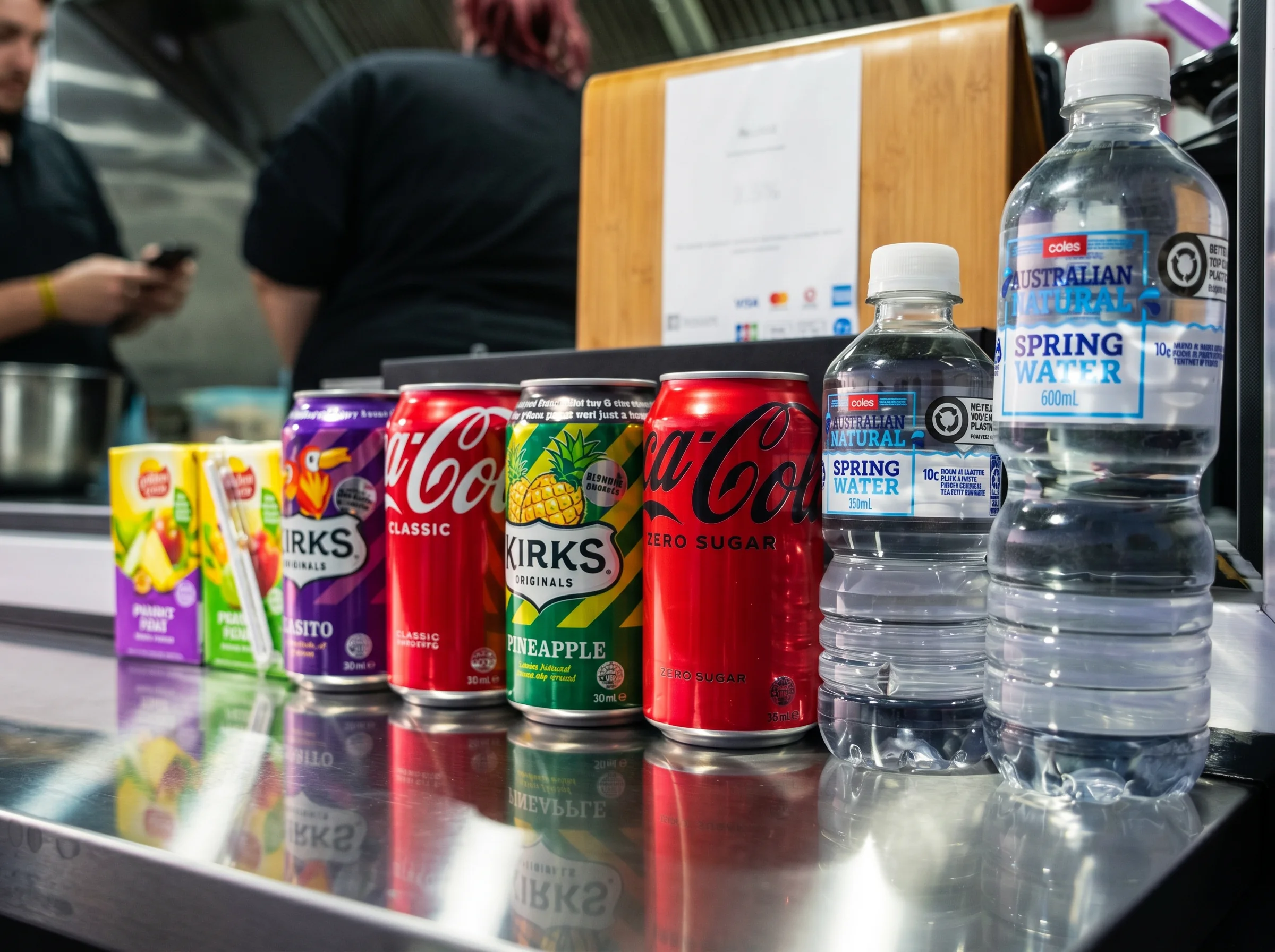 Line-up of cold drinks at the van